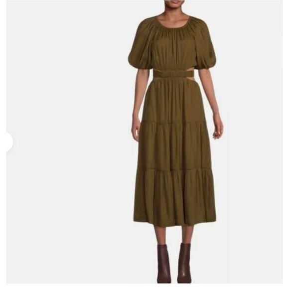 Anthropologie By The River Cut Out Midi Dress Olive Green NWOT Small - Picture 1 of 10